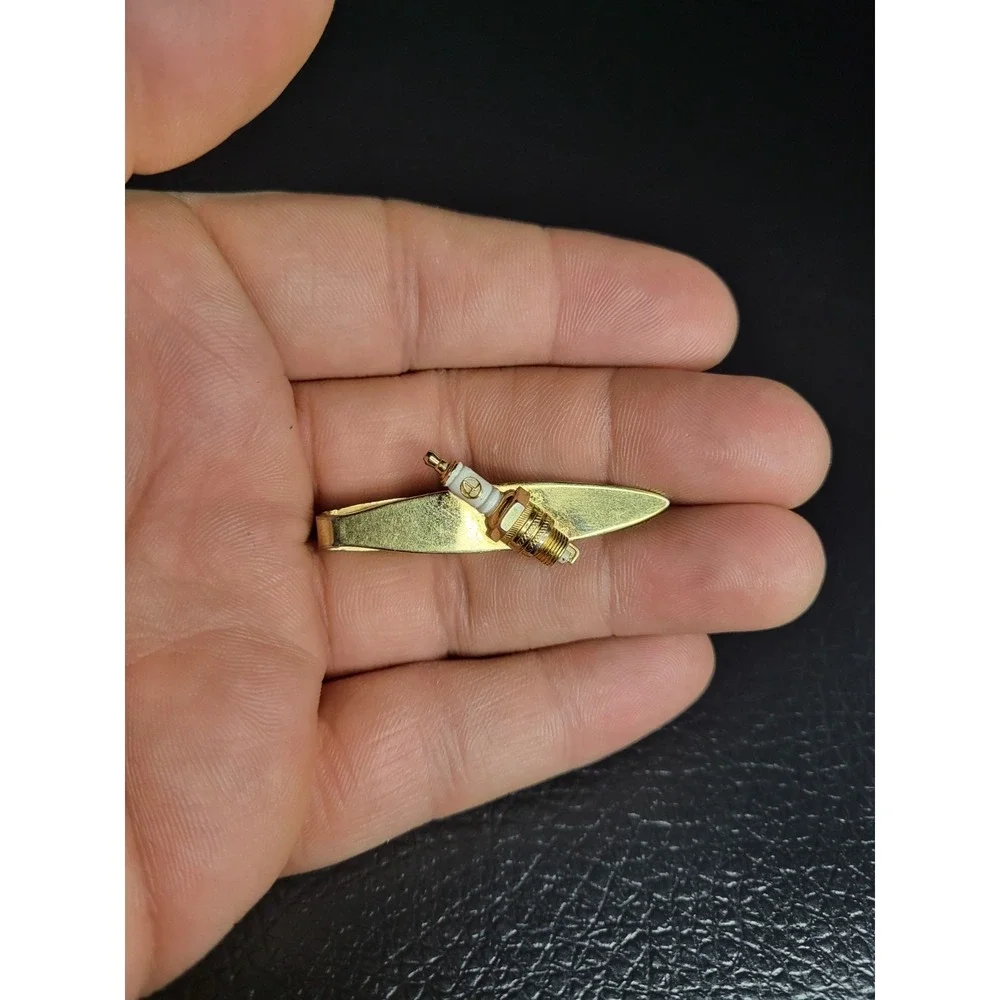 Vintage Quality Spark Plug Mechanics Speidel Gold Tone Metal Tie Clip